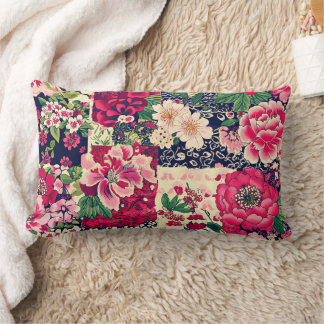 Coussin Rectangle Patchwork de Chinoiserie rouge et bleu