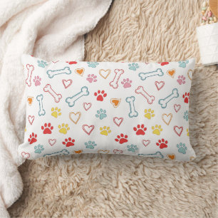 Coussin Rectangle Pâtes, Coeurs et Os colorés Doodle