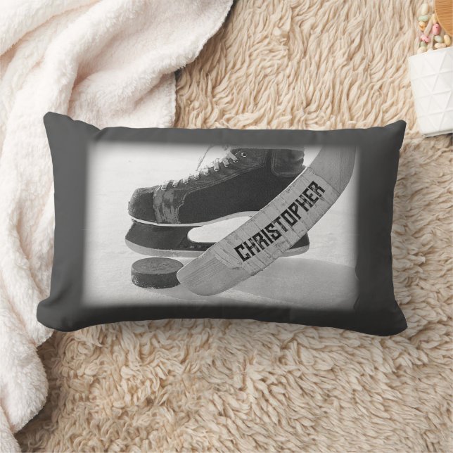 Coussin Rectangle Patins noirs de hockey Personnalisé (Couverture)