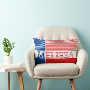 Coussin Rectangle Patriotique Rouge Bleu ❤️ 🤍 💙 Étoiles Stripes No