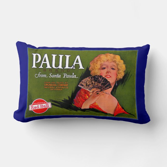 Coussin Rectangle Paula, étiquette des caisses de fruits des années  (Recto)