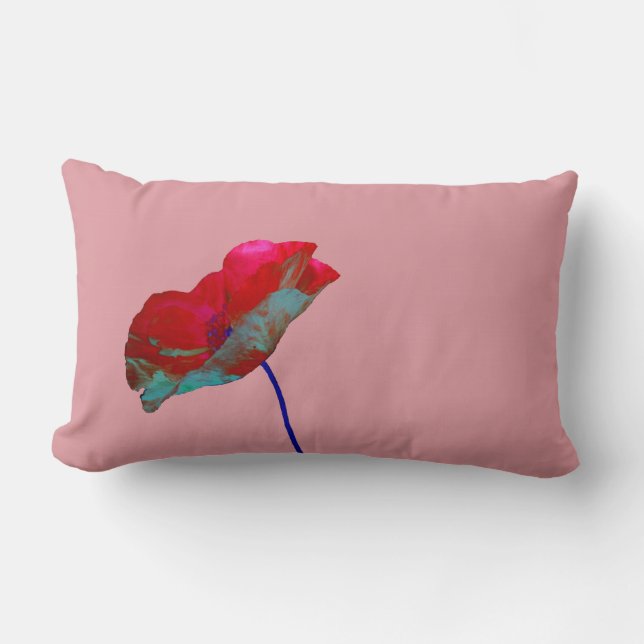 Coussin Rectangle Pavot bleu rouge rose (Recto)