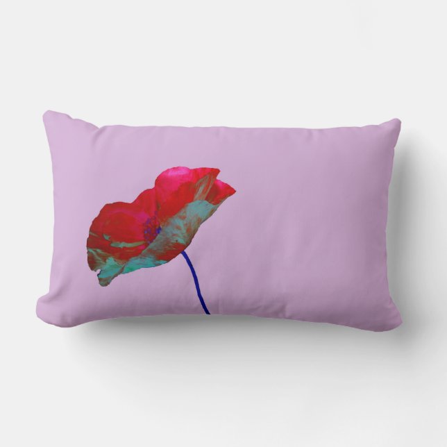 Coussin Rectangle Pavot bleu rouge rose (Recto)