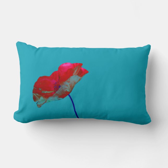 Coussin Rectangle Pavot bleu rouge sur bleu ciel (Recto)