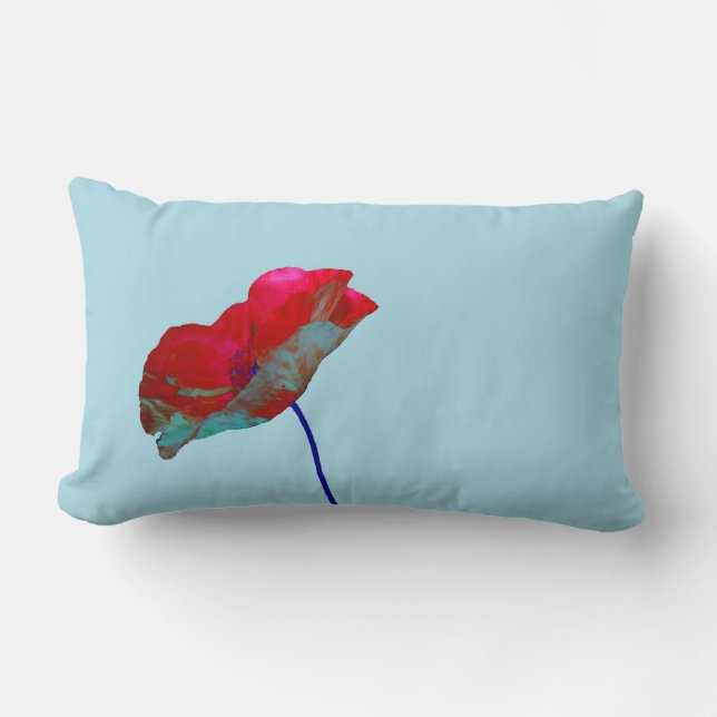 Coussin Rectangle Pavot bleu rouge sur bleu pastel (Recto)