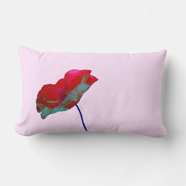 Coussin Rectangle Pavot bleu rouge sur rose pastel (Recto)