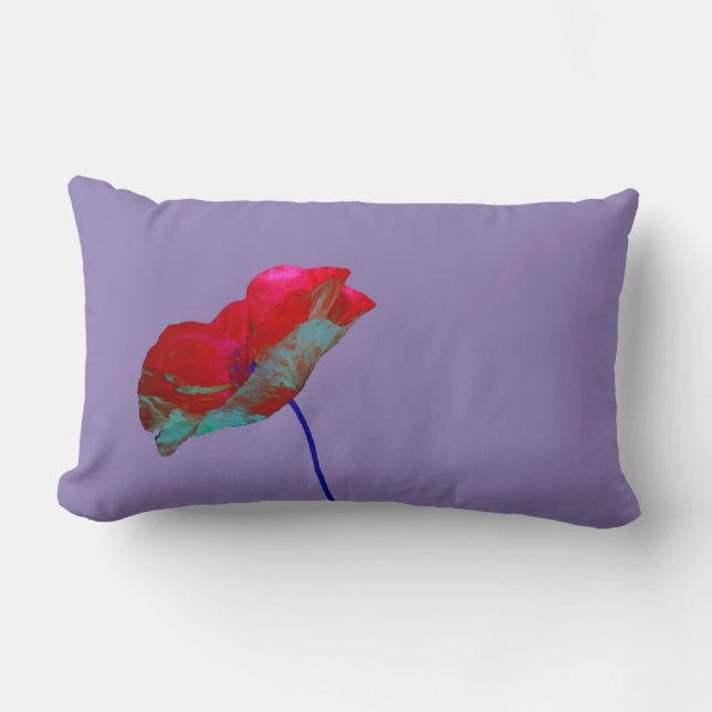 Coussin Rectangle Pavot bleu rouge sur violet chaud (Recto)