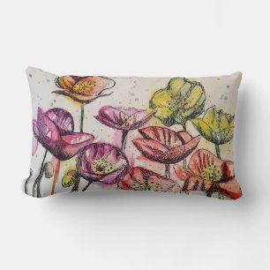 Coussin Rectangle Pavot rose rose violet Fleurs de pavot Pies Floral