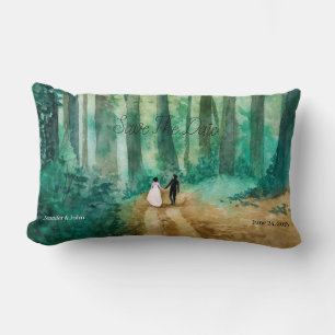 Coussin Rectangle Paysage boisé mariage Aquarelle