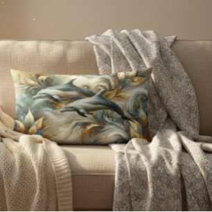 Coussin Rectangle Paysage Botanique Doré des Dauphins