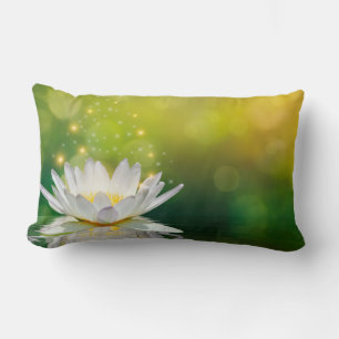 Coussin Rectangle Paysage de fleurs de lotus blanc, zen