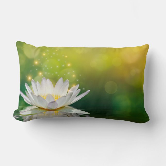 Coussin Rectangle Paysage de fleurs de lotus blanc, zen (Recto)