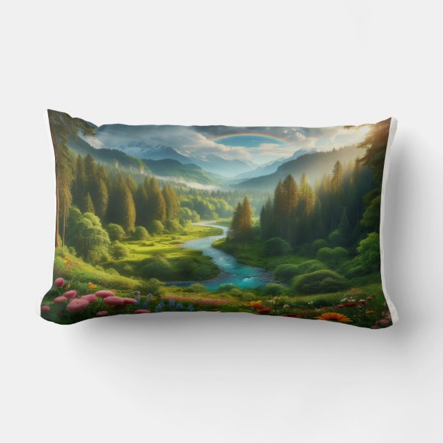 Coussin Rectangle Paysage de la rivière Impressionniste Vert Dreamy (Recto)