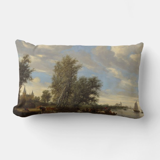 Coussin Rectangle Paysage de rivière avec le ferry, 1649 (huile sur (Recto)