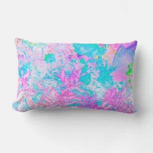 Coussin Rectangle Paysage d'hortensias bleu aqua et rose vif