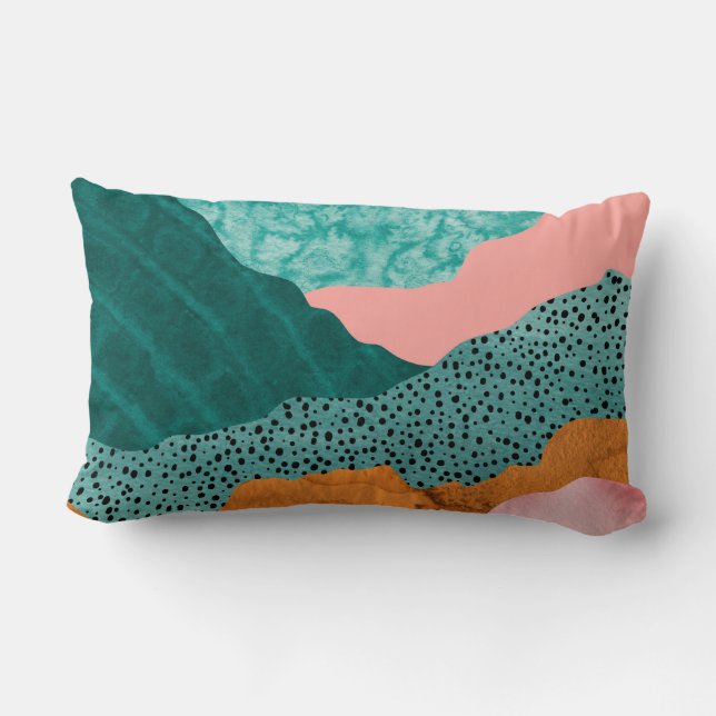 Coussin Rectangle Paysage en papier, déchiré, déchiré, vert & rouill (Verso)