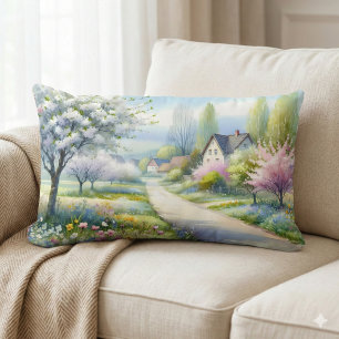 Coussin Rectangle Paysage enchanteur de campagne aux fleurs épanouie