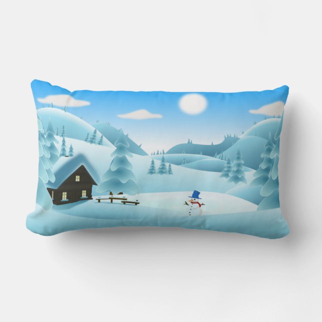 COUSSIN RECTANGLE PAYSAGE HIVER "HAPPY HOLIDAYS" (Recto)