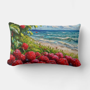 Coussin Rectangle Paysage marin océanique et framboises