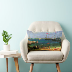 Coussin Rectangle Paysage marin vintage, port de Nassau par Bierstad