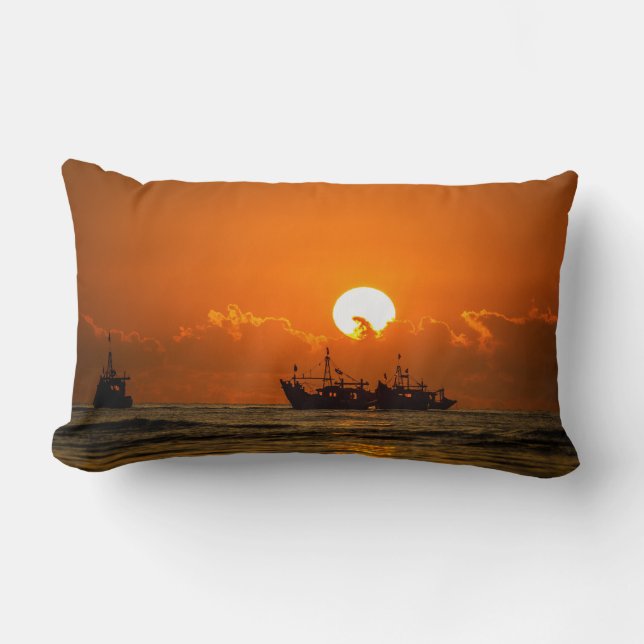 Coussin Rectangle Paysage naturel Coucher de soleil avec bateau-6846 (Recto)