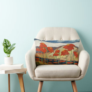 Coussin Rectangle Paysage surréaliste moderniste aux coquelicots rou