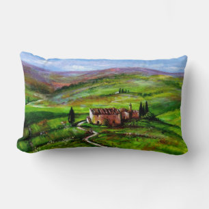 COUSSIN RECTANGLE PAYSAGE TOSCANE AUX COLLINES VERTES