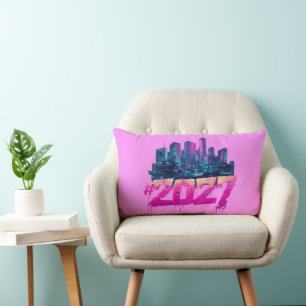 Coussin Rectangle Paysage urbain Cyberpunk 2027 Graffiti Néon