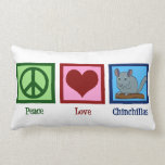 Coussin Rectangle Peace Love Chinchillas<br><div class="desc">Un signe de paix,  un coeur,  et une jolie chinchilla. J'adore ces petits animaux et ce joli cadeau Peace Love Chinchillas.</div>