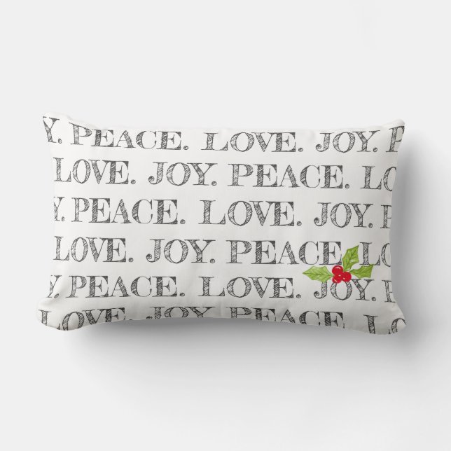 Coussin Rectangle Peace Love Joy Texte Noël Holly Festive (Recto)