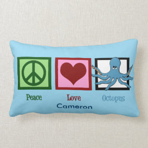 Coussin Rectangle Peace Love Octopus Custom Blue