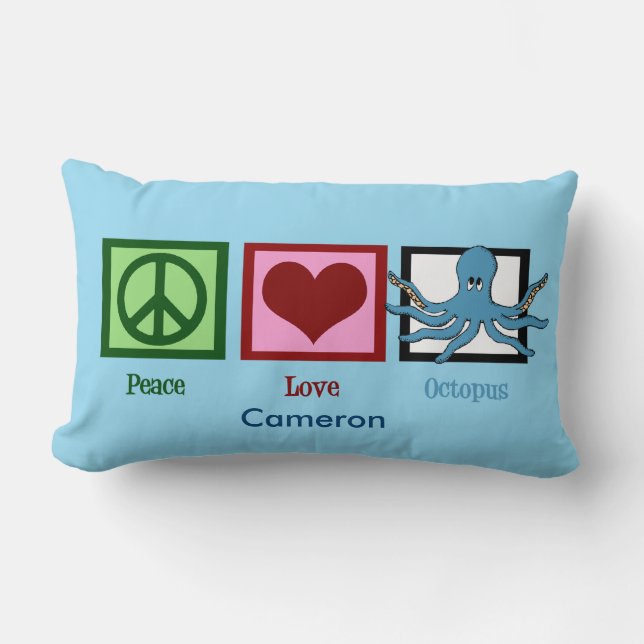 Coussin Rectangle Peace Love Octopus Custom Blue (Recto)