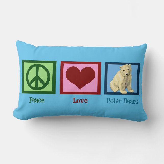 Coussin Rectangle Peace Love Polar Ours Custom Blue (Recto)