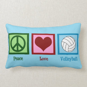 Coussin Rectangle Peace Love Volleyball Personnalisé Bleu