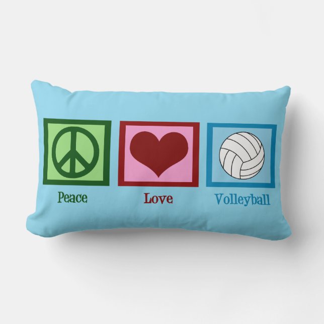 Coussin Rectangle Peace Love Volleyball Personnalisé Bleu (Recto)