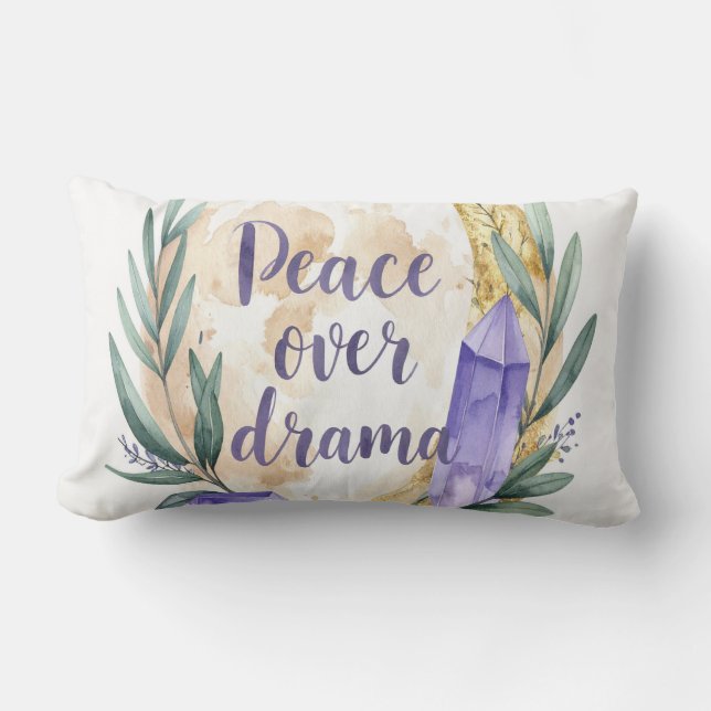 Coussin Rectangle Peace Over Drama Pillow - Boho Spiritual Calm Cush (Recto)