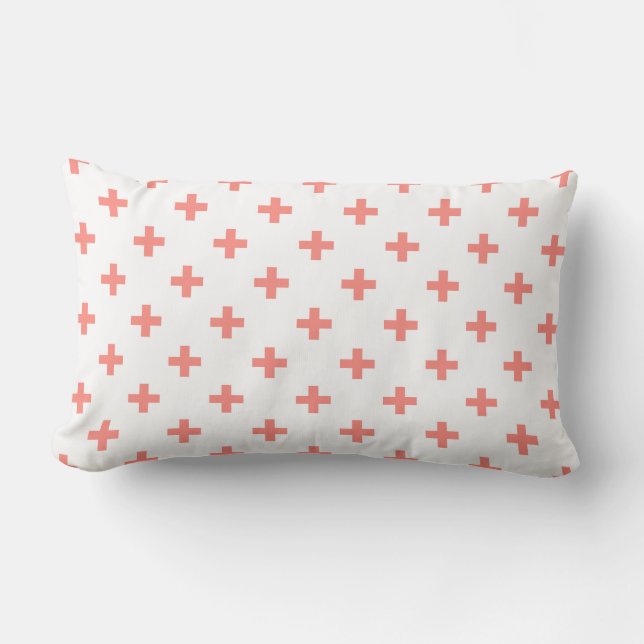 Coussin Rectangle Peach polka croise sur blanc (Recto)