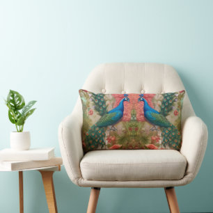Coussin Rectangle Peacock en Apricot Jardin Rose