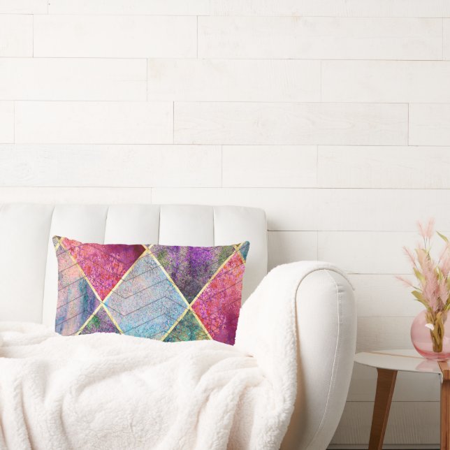 Coussin Rectangle Pearl Harlequin Herringbone Trippy Hippie Rainbow (Canapé)