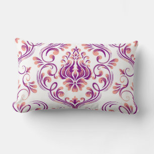 Coussin Rectangle Pêche et pourpre Damas motif floral élégant