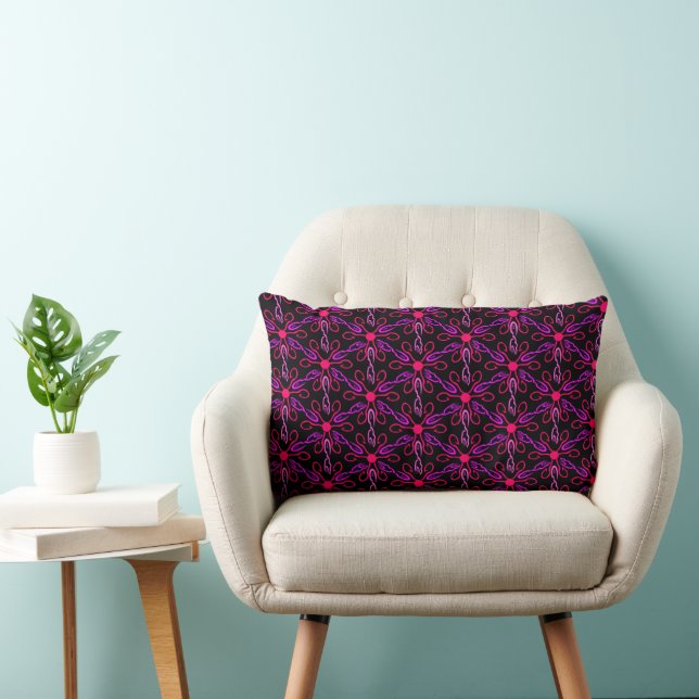 Coussin Rectangle Pêche rose et Motif de poisson pourpre (Chaise)