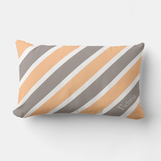 Coussin Rectangle Pêcher les rayures gris orange avec le nom (Recto)