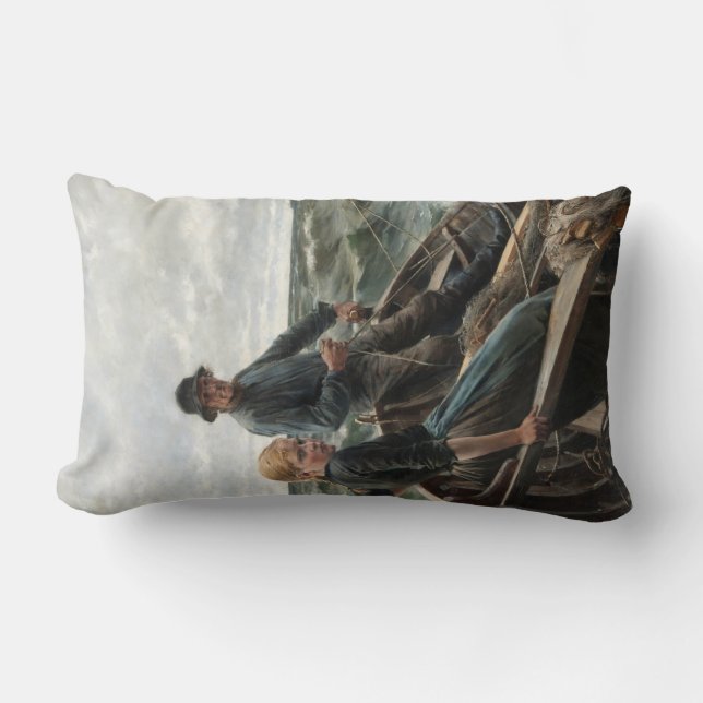 Coussin Rectangle Pêcheur et fille en mer (par Albert Edelfeel) (Recto)
