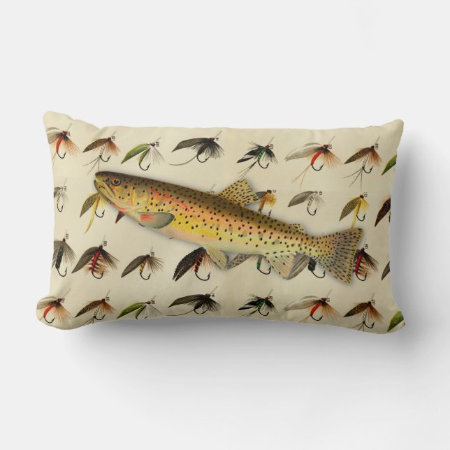 Coussin Rectangle Pêcheurs Voler Pêche truite mouches Aquarelle lanc (Recto)