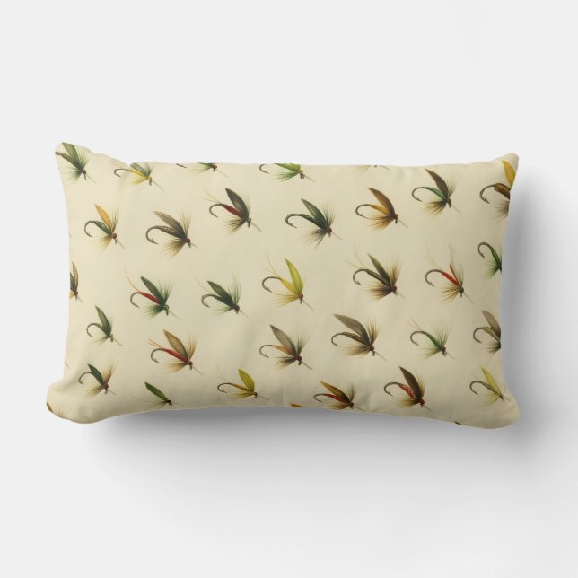 Coussin Rectangle Pêcheurs Voler Pêche truite mouches Aquarelle lanc (Recto)