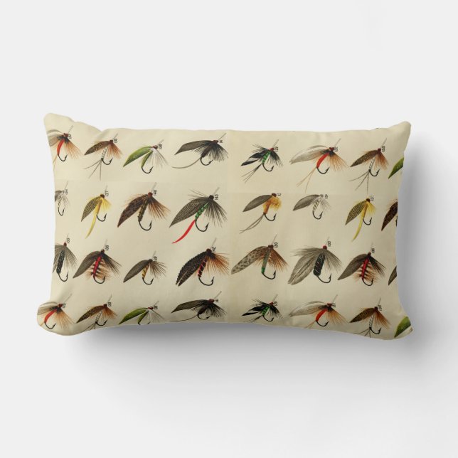 Coussin Rectangle Pêcheurs Voler Pêche truite mouches Aquarelle lanc (Recto)