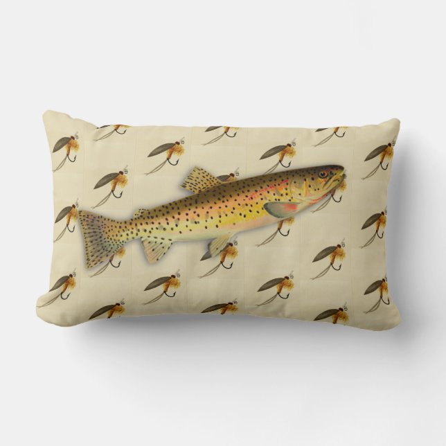 Coussin Rectangle Pêcheurs Voler Pêche truite mouches Aquarelle lanc (Recto)