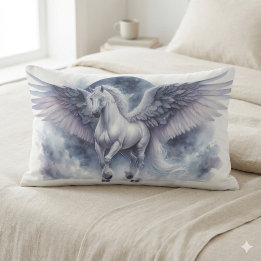 Coussin Rectangle Pégase Blanc Ailes au Clair de Lune Rêve Céleste