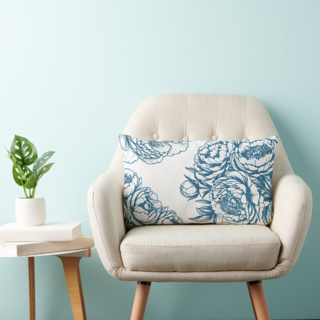 Coussin Rectangle Peine florale bleue (Chaise)