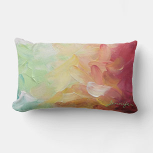 Coussin Rectangle Peinture à huile Turquoise dorée rouge moderne per